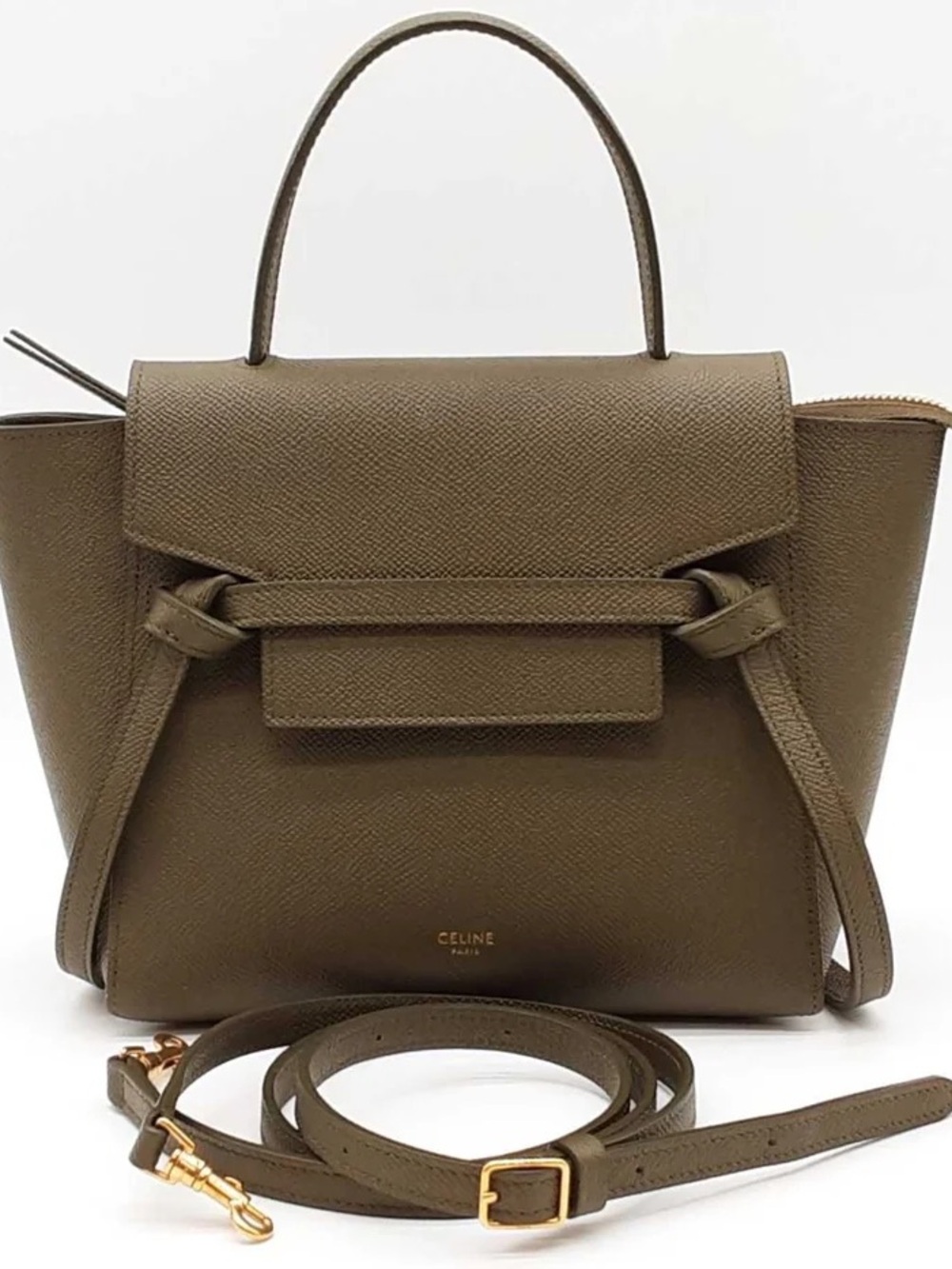 Celine Olive Taupe Leather Top-Handle Satchel